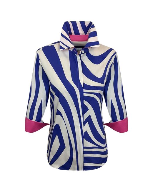 Perlavera Blue Cindy Giant Zebra Cobalt Printed Three Quarter Sleeve Regular Slim Shirt