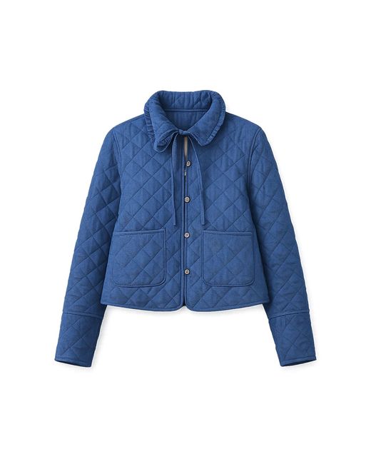 Yumi' Blue Chambray Quilted Jacket With Cherry Lining