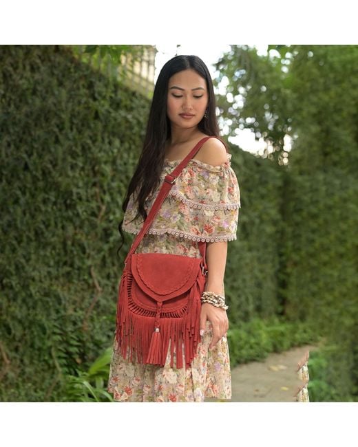 Zasta Studio Red Banjara Suede Leather Crossbody Bag