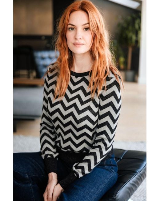 Sugarhill Black Rowena Sweater, Chevron Stripes