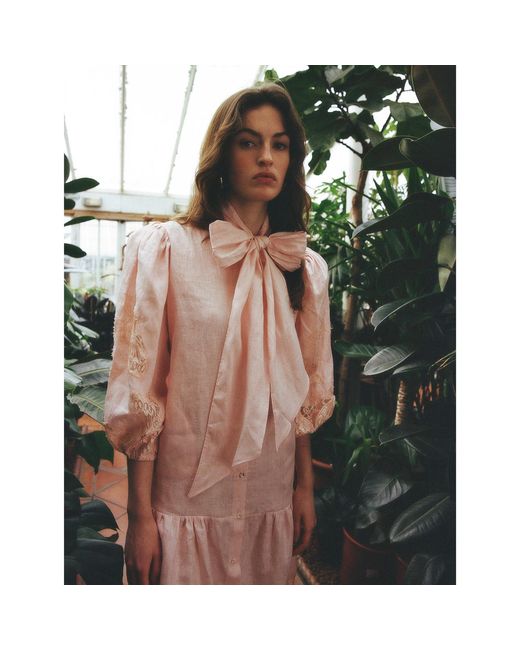 Lisa The Label Pink Le Jardin Papillon Bow Shirt Dress