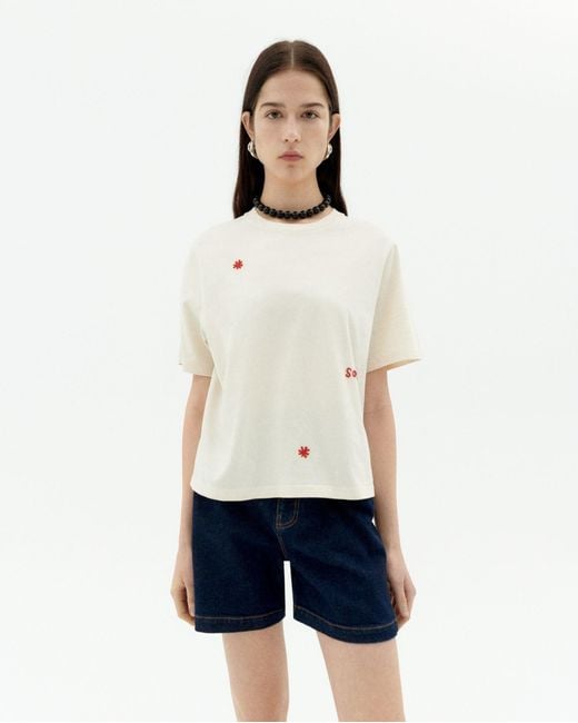 Thinking Mu White Hand Embroidered Lucia T-Shirt