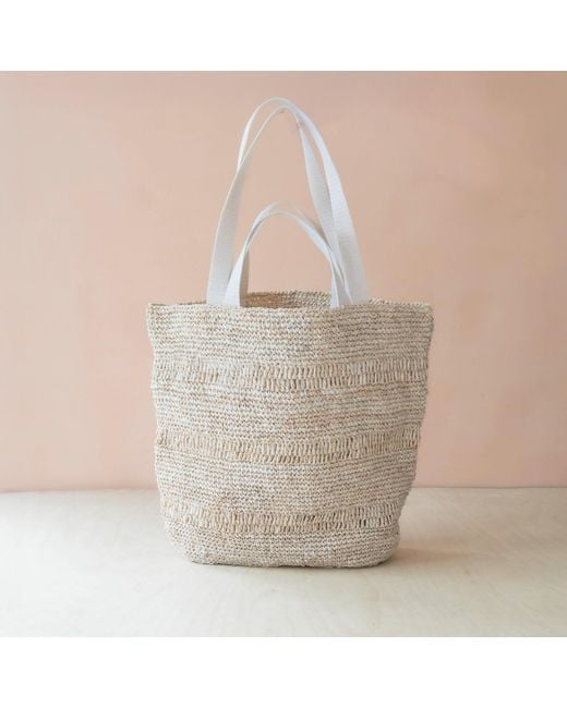 LIKHÂ Natural Neutrals Handwoven Raffia Tapered Tote Bag – Poste Weave Stripes