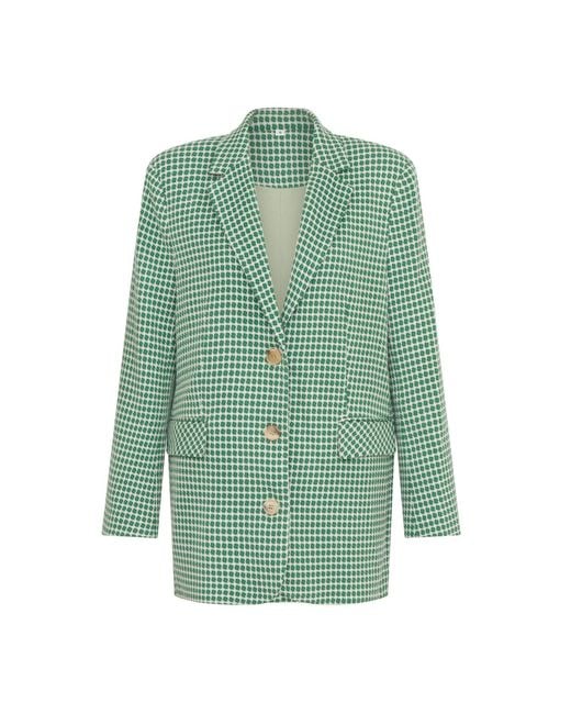 Sour Figs Green Single Breasted Checked Tweed Blazer