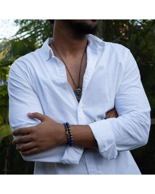 Ebru Jewelry Blue Deep Wisdom Lapis & Evil Eye Beaded Bracelet Set for men