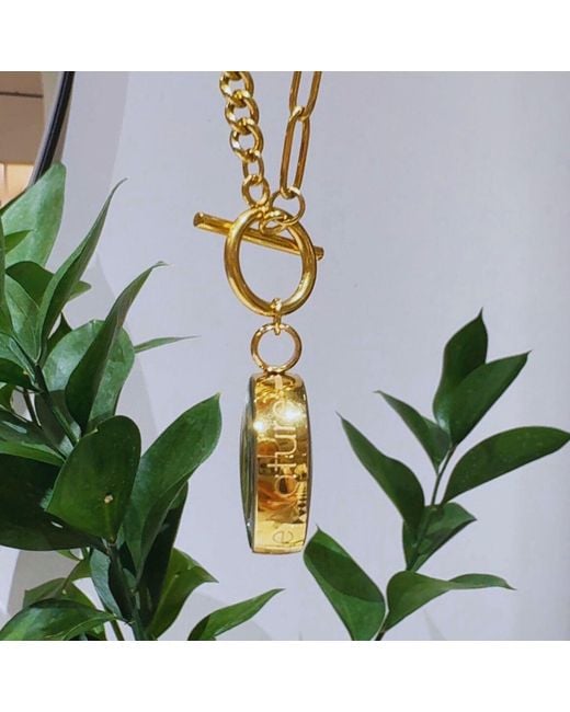 My Little Nature Metallic Plated Amber Necklace – Genuine Amber Stones & Magnifying Glass For Love & Passion