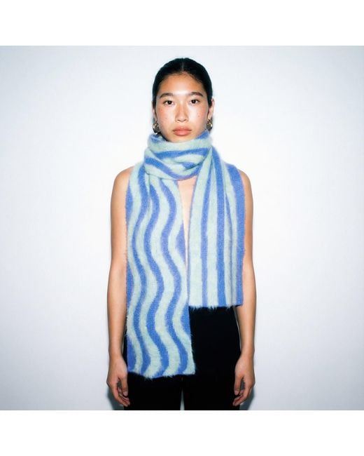 Ccy Currency Blue Striped Scarf