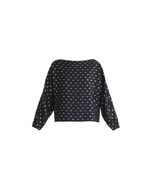 Paisie Black Foil Print Boat Neck Top