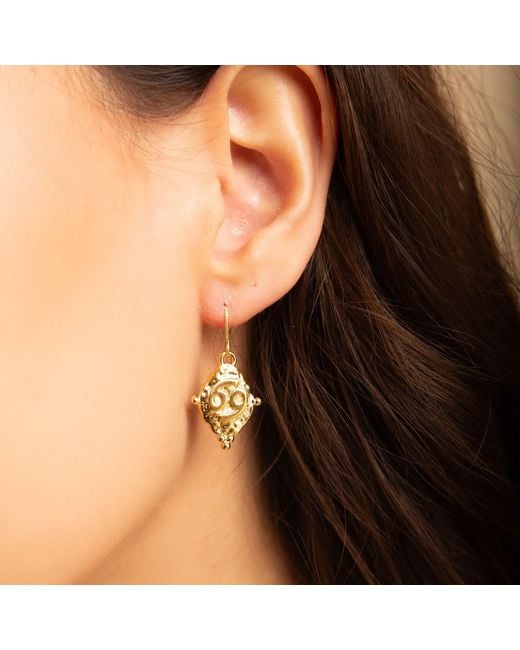Seven Saints Metallic Cancer Vintage-Style Dangle Earrings, Plated