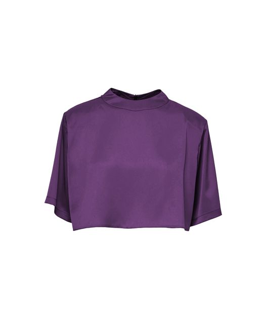 BLUZAT Purple Cropped Satin T-shirt