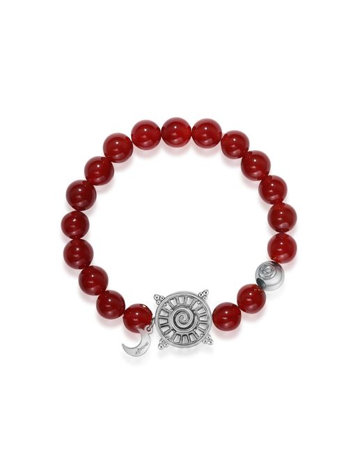 Aurozia Red Three Charms Solar Meridian Whitegold Plated Sundial And The Sun Coin Agate Beaded Bracelet