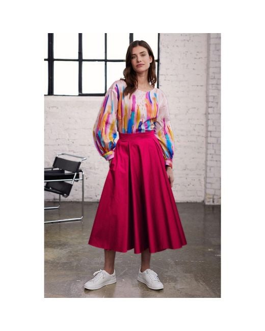 Marianna Déri Pink Pleated Cotton Sateen Skirt