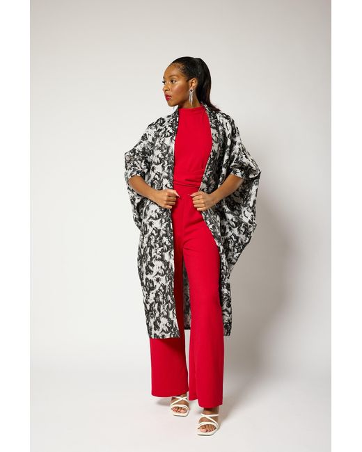 Lioness by Tf Black Monochrome Brocade Kimono Jacket