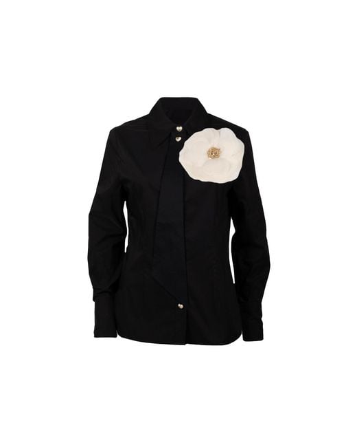 Laines London Black Laines Couture Tie Shirt With Cream Corsage