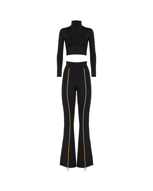 ANTONINIAS Black Amaze Turtleneck Swimwear Crop Top With Long Sleeves