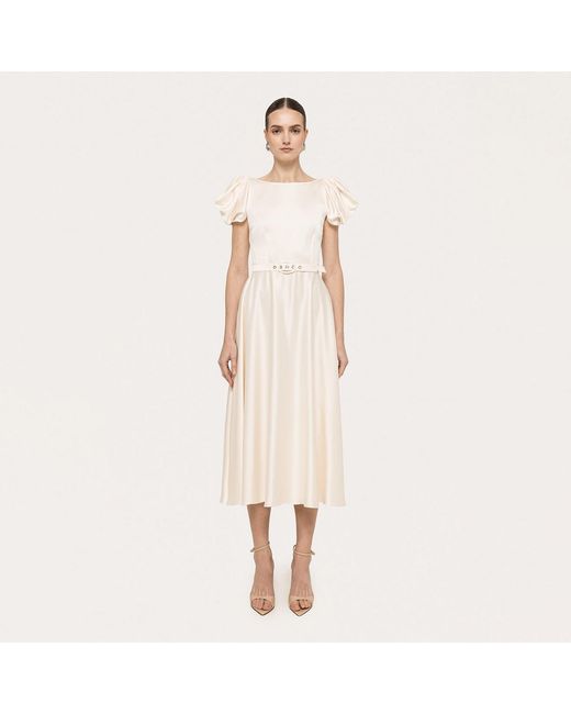 Nissa Natural Neutrals Belted Viscose Midi Dress Cream