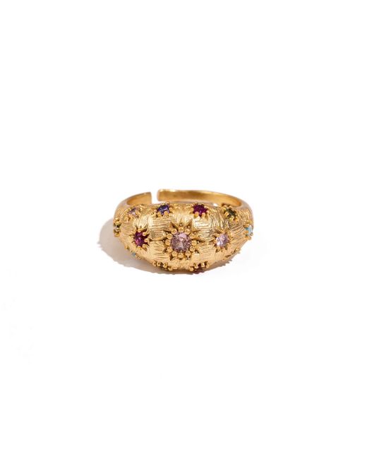 Ebru Jewelry Natural Golden Sunburst Multi Gemstone Adjustable Ring