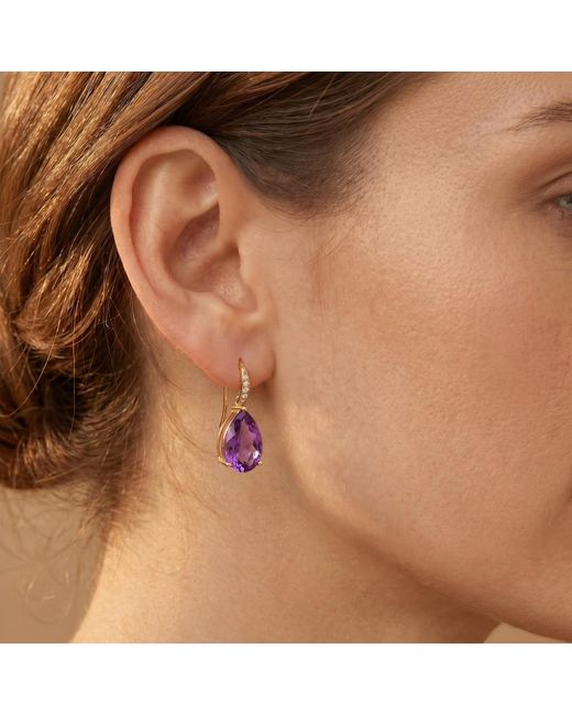 Kai Fine Jewelry Purple Solid Natural Pear Amethyst & Diamond Drop Earrings