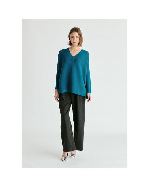 Paisie Blue V-Neck Ribbed Jumper