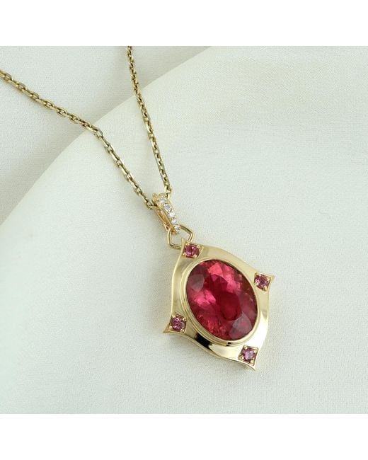 Artisan One Of Kind Oval Shape Pink Tourmaline With Diamond Statement Designer Pendant