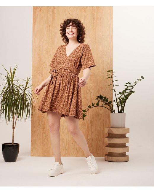 Known Supply Brown Faux Wrap Dress