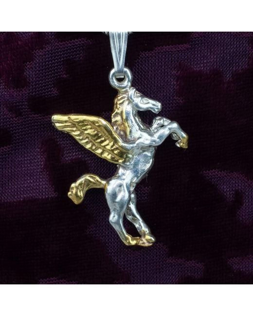 Simon Kemp Jewellers Metallic Large Pegasus Pendant Eighteen Carat On Solid Sterling