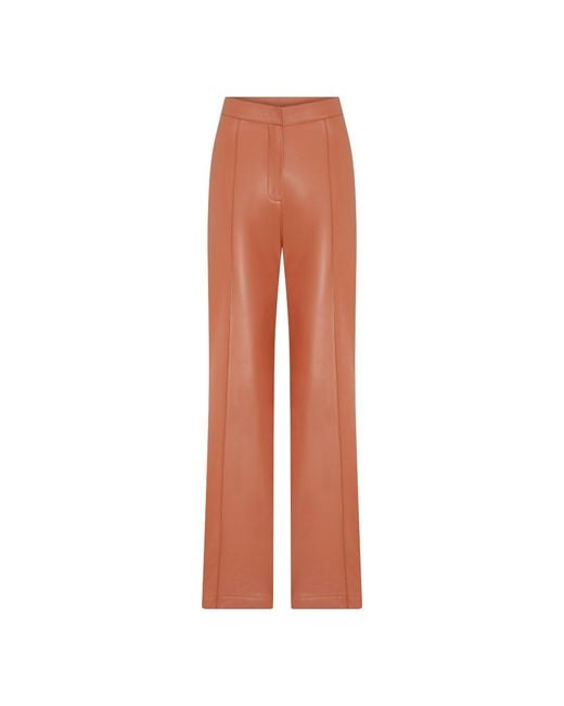 NAZLI CEREN Orange Alba Vegan Leather Wide-Leg Trousers