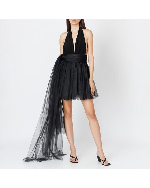 LIA ARAM Black Tulle Mini Skirt With Pockets & Oversized Scarf