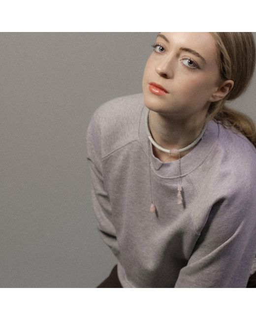 WAIWAI White Leather Choker With Rose Quartz And Chain Detail