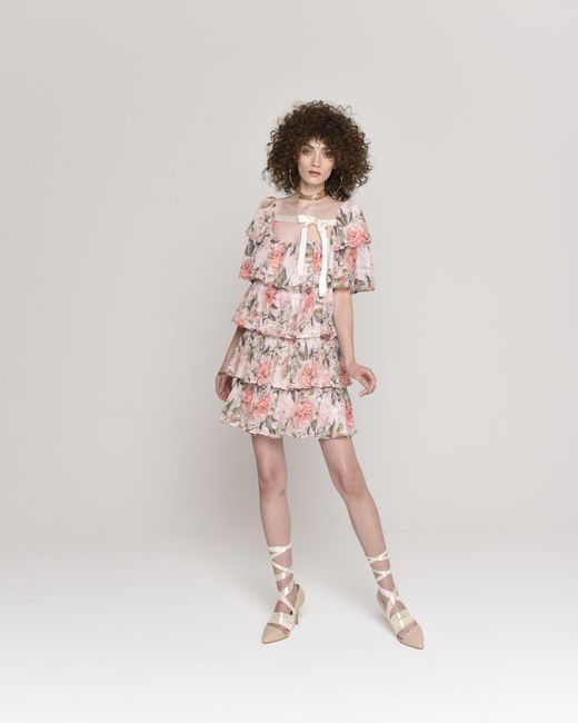 NEVA Pink Lurea Floral Ruffle Mini Dress
