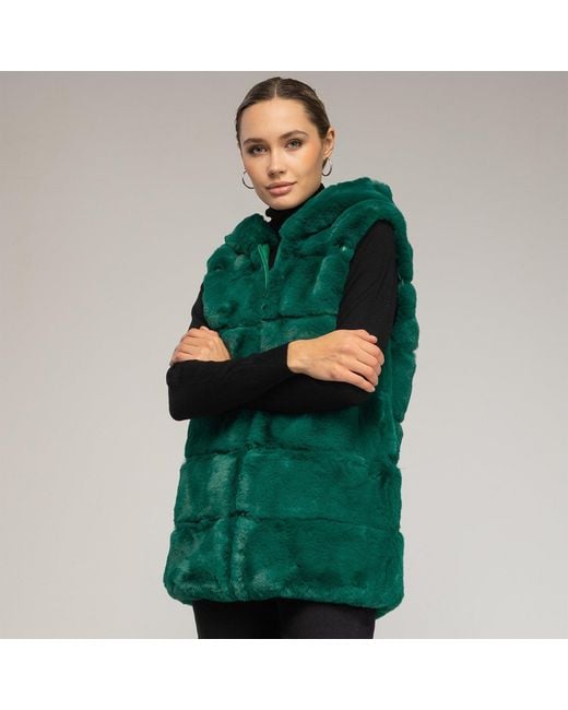 Tantra Spain Sl Green Fur Vest With Hood And Zipper Closure