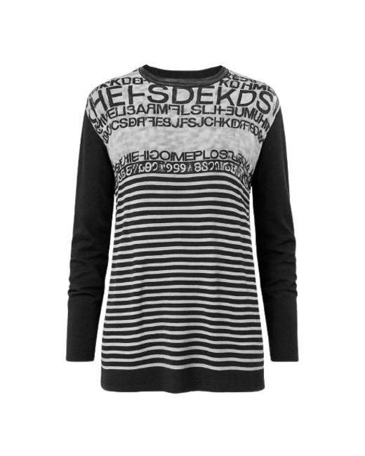 Conquista Black Stripe Pattern Long Sleeve Top