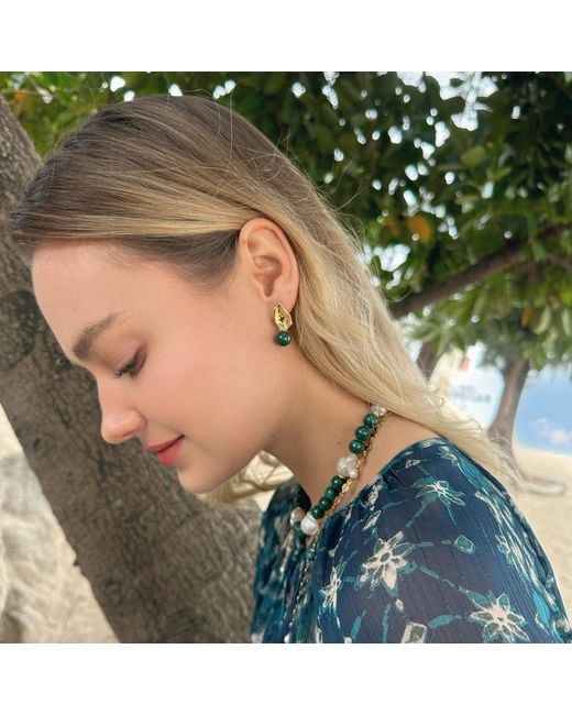 Farra Green Minimalist Malachite Dangle Earrings