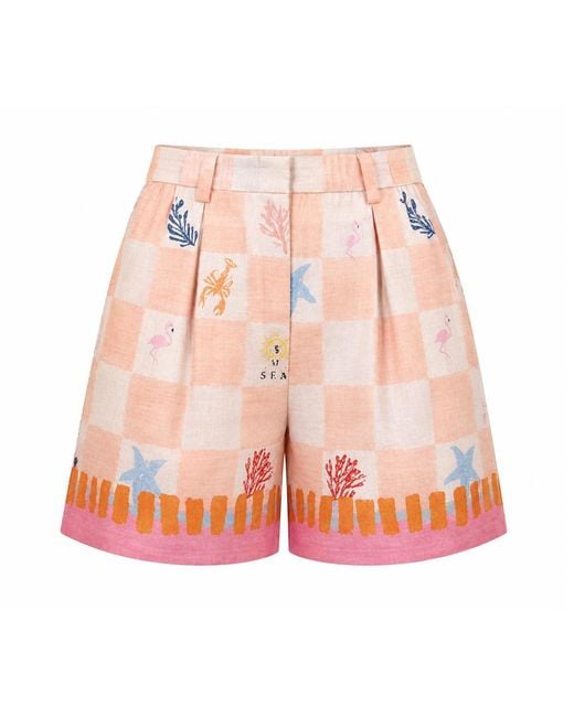 LOVEIST STORE Red Angel Linen Blend Pleated Shorts