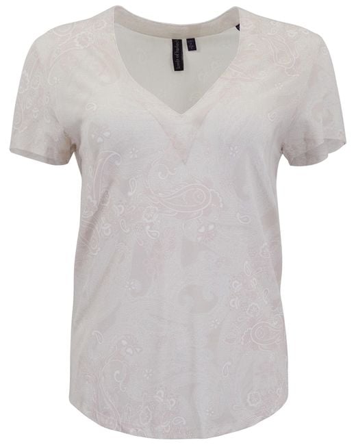 Lords of Harlech White Neutrals Victoria Paisley Explosion Ivory V-Neck Printed Top