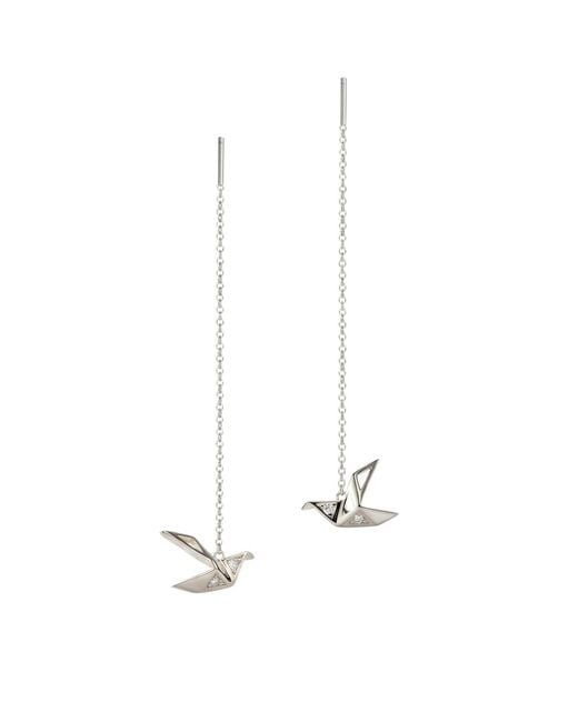 Harfi White Origami Crane Japanese Threader Sterling Earrings