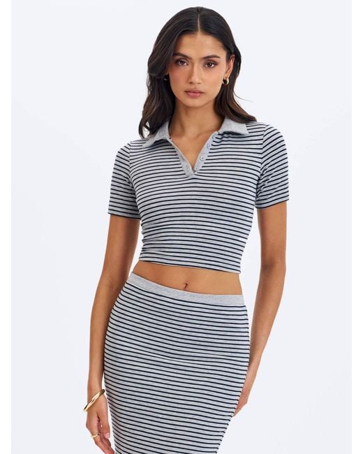 Miss Circle New York Blue Westley & Lyocell Jersey Striped Polo Top