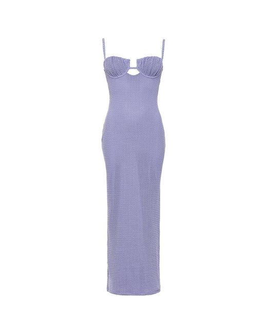 Montce Purple Lavender Crochet Petal Long Slip Dress