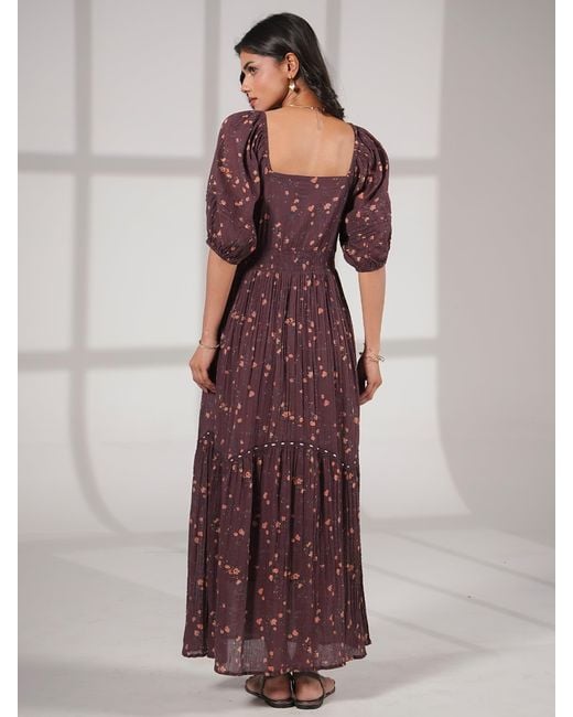 Rose & Nancy Purple Eloise Burgundy Floral Cotton Crinkle Midi Dress