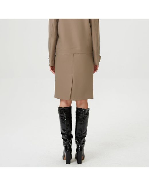 Smart and Joy Brown Straight Skirt With Stitched Folds