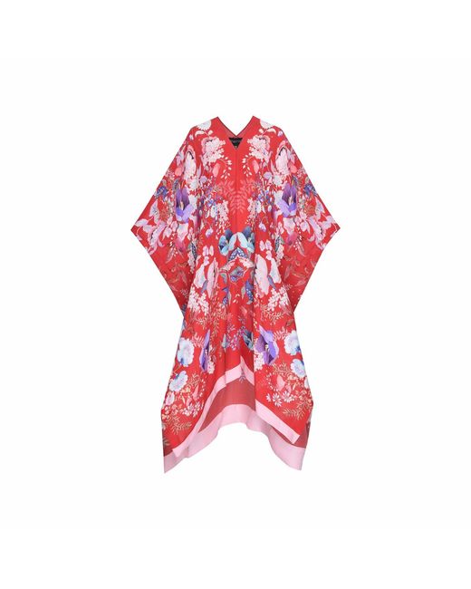 Meng Red Watercolour Flowers Silk Georgette Kaftan