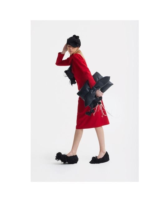 Julia Allert Red Long Sleeve Solid Formal Midi Dress –