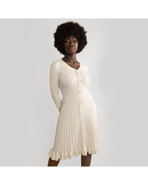 Chanel Joan Elkayam White Neutrals Ruffled Hem Knitted Dress