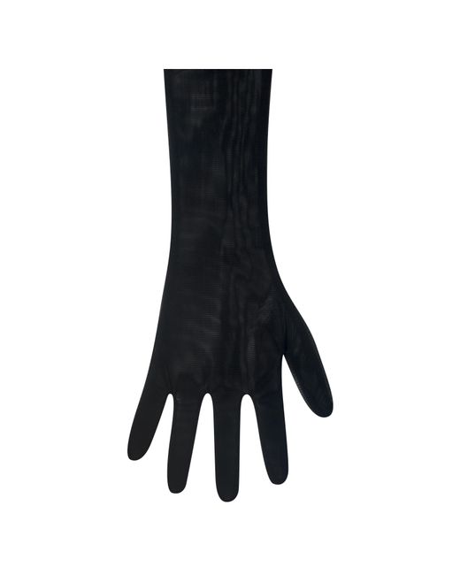 Miss Circle New York Black Eve Fur-Trimmed Mesh Opera-Length Gloves