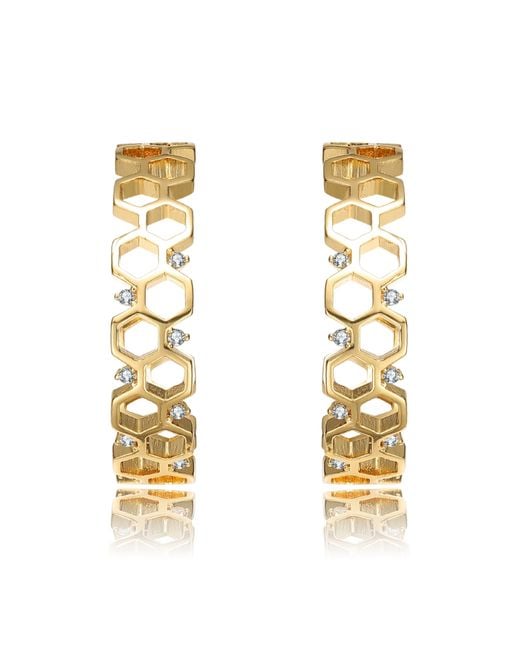 Genevive Jewelry Metallic Rachel Glauber Plated Clear Round Cubic Zirconia Open Hoop Earrings