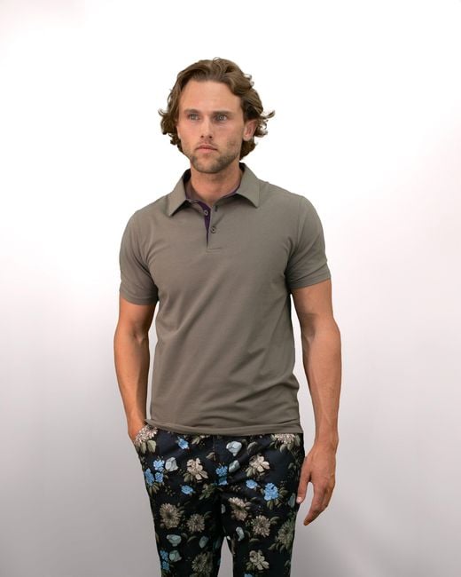 Lords of Harlech Green Cotton Spandex Fitted Polo Shirt for men