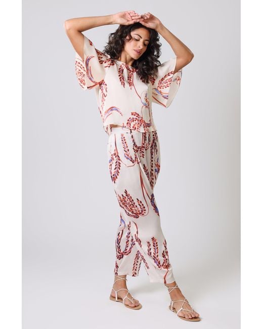 Traffic People Pink Birds Of A Feather Cream And Rene Short Sleeve Blouse