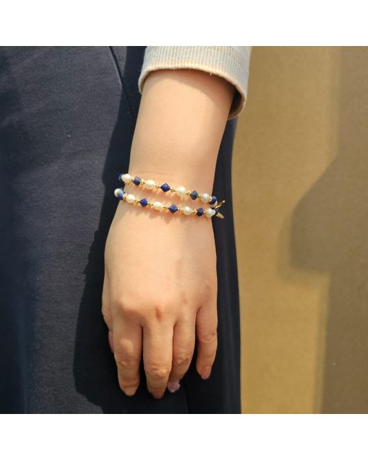 Farra Metallic Lapis With Freshwater Pearls Choker Necklace