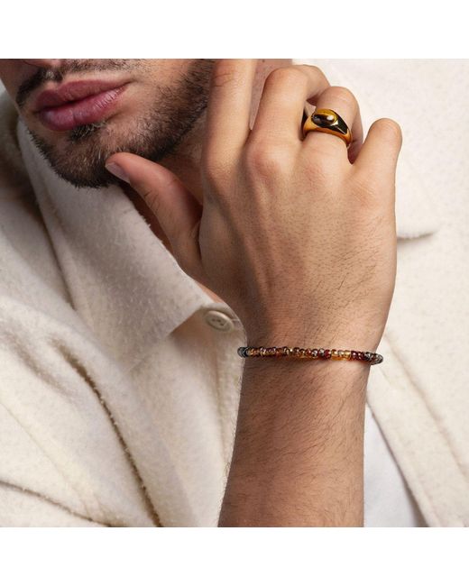 Nialaya Metallic Wristband With Amber Miyuki Beads for men