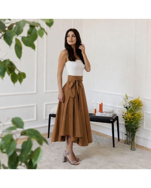 Nikka Place Brown Elegant Midi Cotton Skirt